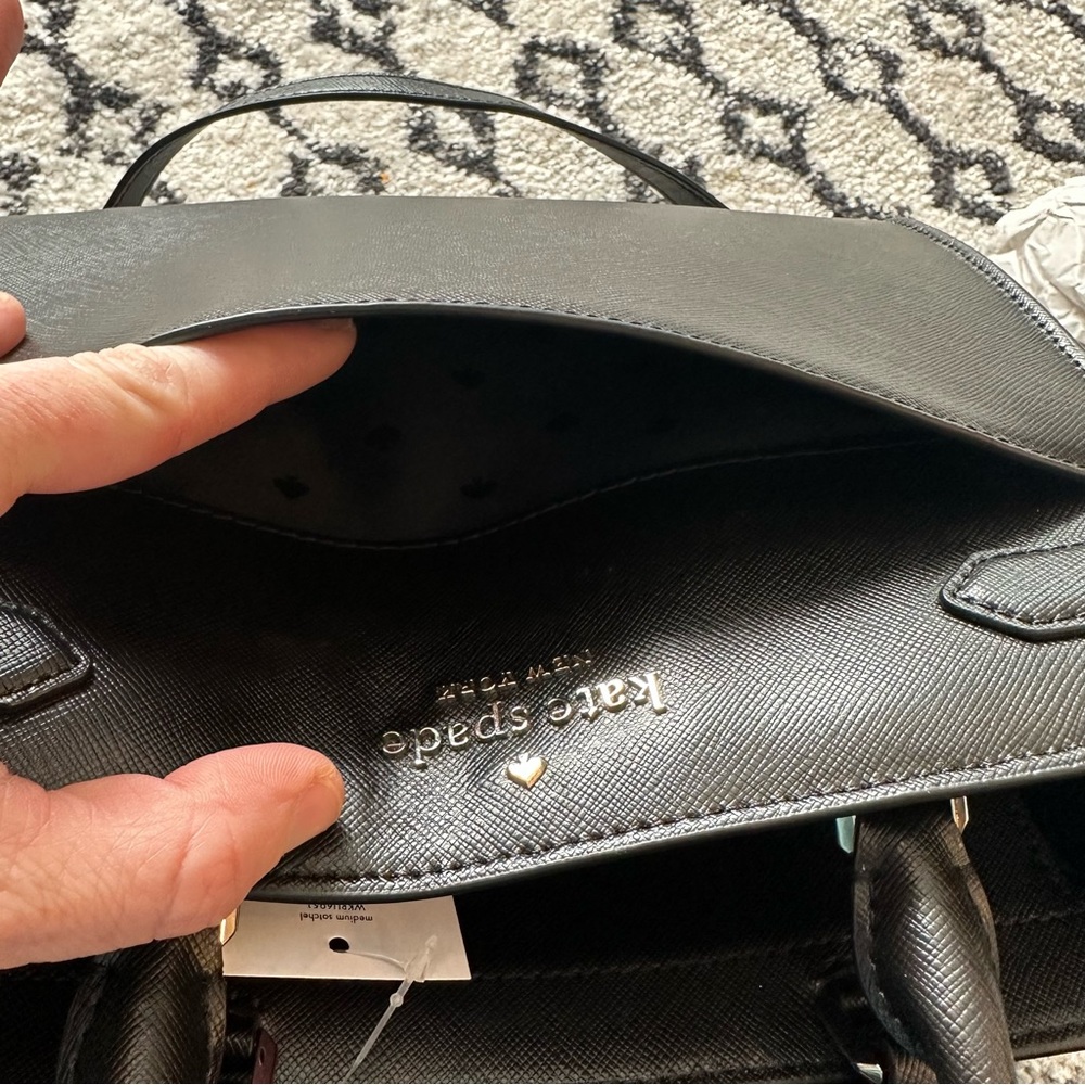 NWT Kate Spade New York Staci Black Medium Satchel Saffiano Leather Crosssbody - Picture 6 of 16